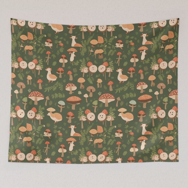 Item preview, feminine design printed fabric with flowers, branches and mushrooms designed and sold by Carlos Gudino.