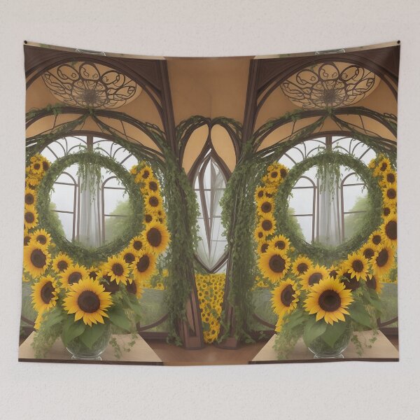 Item preview, wreath of wild branches and sunflowers in medieval castle frame designed and sold by Carlos Gudino.