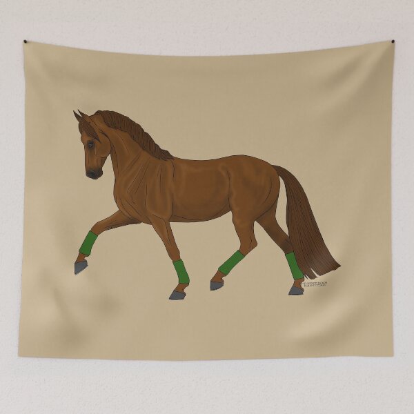 Item preview, Chestnut Warmblood horse with green leg wraps designed and sold by DappledMoon.