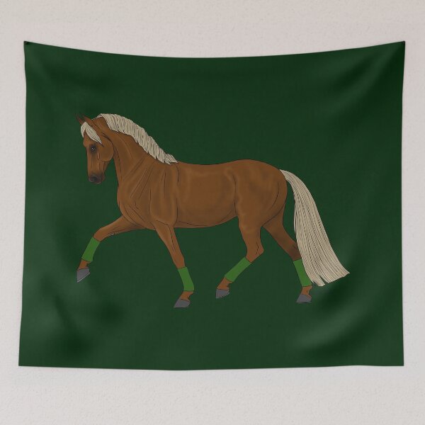 Item preview, Chestnut Warmblood with Flaxen Mane and Tail with green leg wraps designed and sold by DappledMoon.