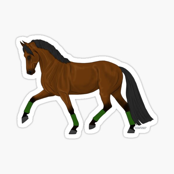 Aperçu de l'œuvre Cheval à sang chaud bai avec enveloppements de pattes vertes créée et vendue par DappledMoon.