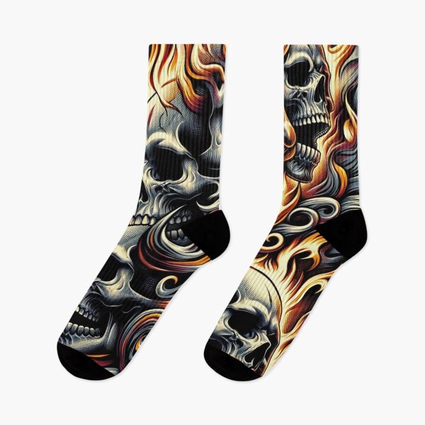 Item preview, Flaming Skulls Pattern Print designed and sold by PinUpPizzazz.