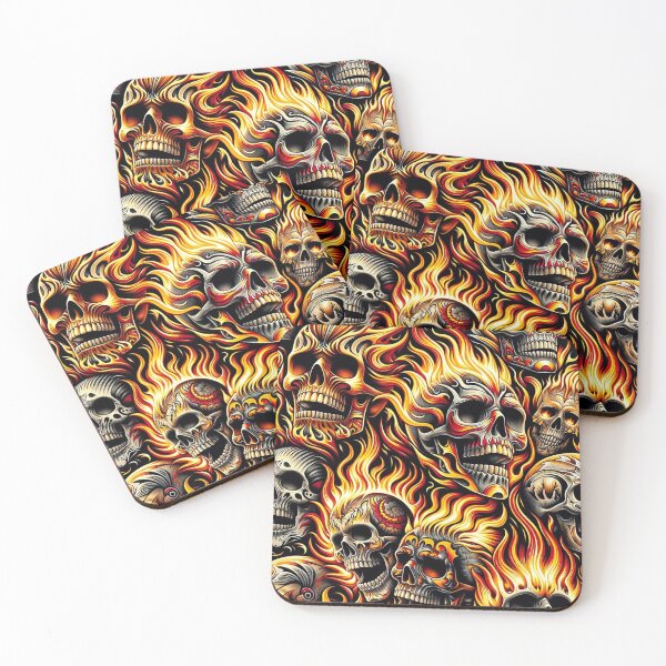 Item preview, Flaming Skulls Pattern Print designed and sold by PinUpPizzazz.