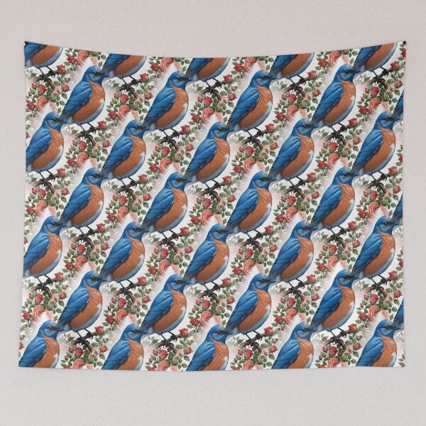 Item preview, An Eastern Bluebird Surrounded By New York Roses designed and sold by taiche.