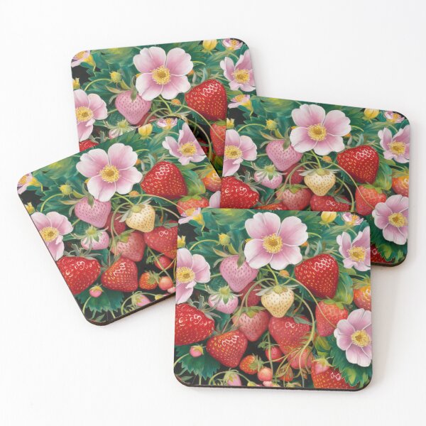 Item preview, Ripe strawberries with leaves and flowers painting - the beauty and bounty of nature.  designed and sold by GraphicDream.