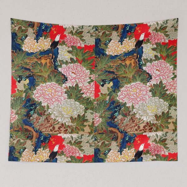 Item preview,  Botan shoukinzu CLOSEUP - Peonies and birds (Colorful Realm of Living Beings) by Ito Jakuchu designed and sold by EmeraldeaArt.