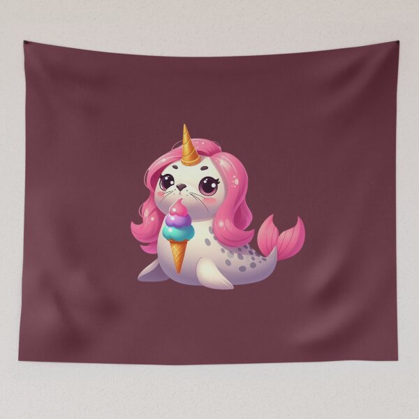 Item preview, seal unicorn eating ice cream designed and sold by jkrphoto.