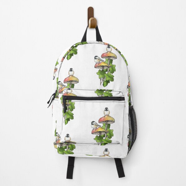 Item preview, Chickadees On Mushrooms with Ivy Leaves, Freehand Fantasy Art, Birds designed and sold by JoyfulWhimsy.