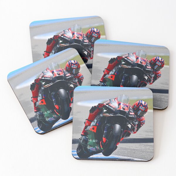 Item preview, Maverick Viñales racing his 2024 MotoGP motorcycle powering out of a corner making a small wheelie abstract designed and sold by Rodissimus1984.
