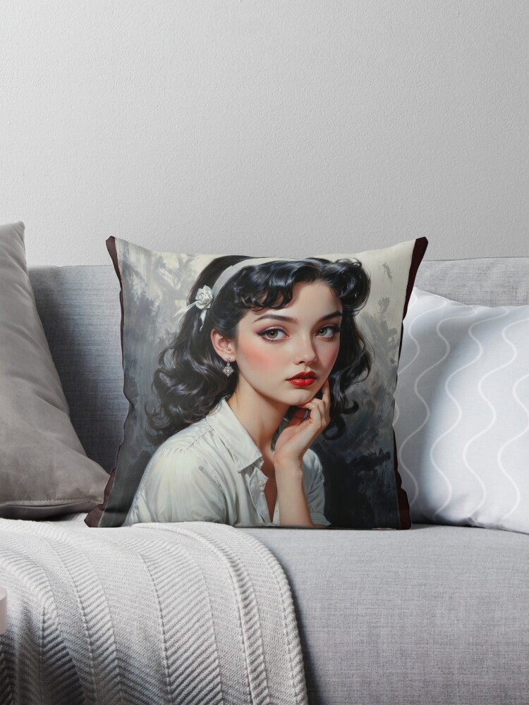 Stunning Vintage-Inspired Portrait of a Thoughtful Young Woman AI Concept Art by Xzendor7 4 Stunning Vintage-Inspired Portrait of a Thoughtful Young Woman Captivating AI Concept Art by Xzendor7 Decorative Art Print Throw Pillow