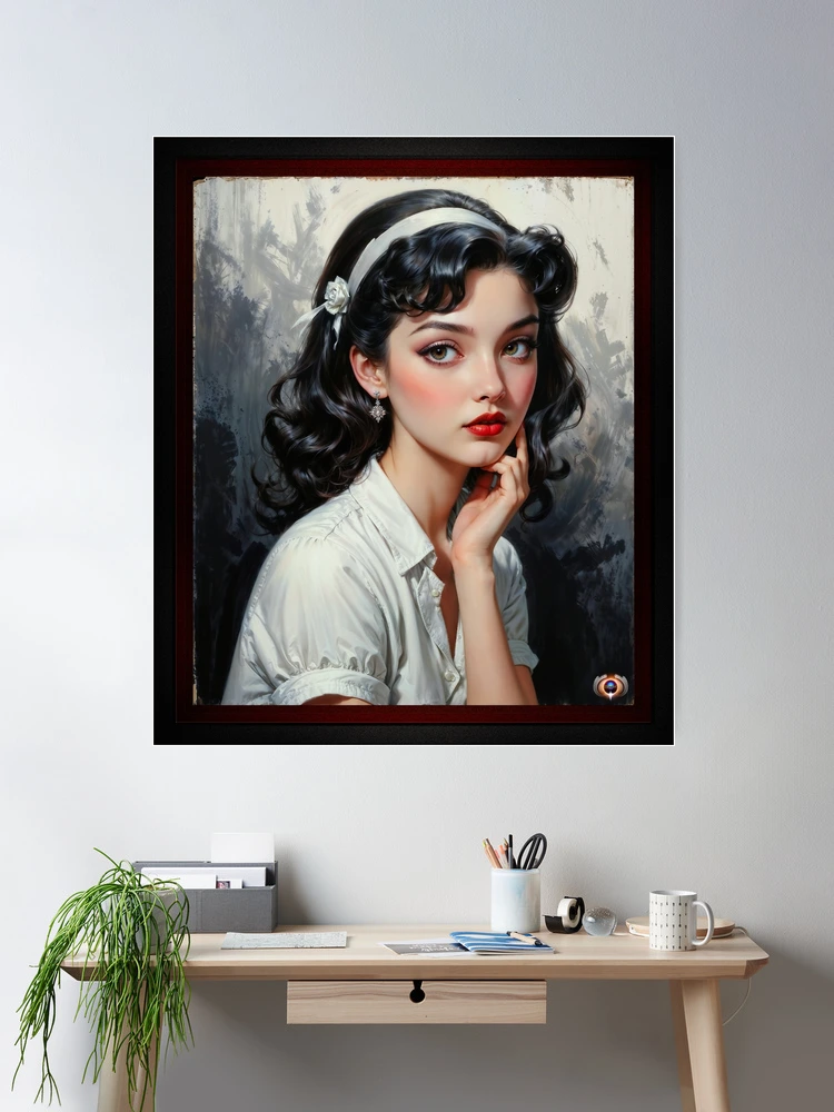 Stunning Vintage-Inspired Portrait of a Thoughtful Young Woman AI Concept Art by Xzendor7 2 Stunning Vintage-Inspired Portrait of a Thoughtful Young Woman Captivating AI Concept Art by Xzendor7 Room Decor Poster Art Print