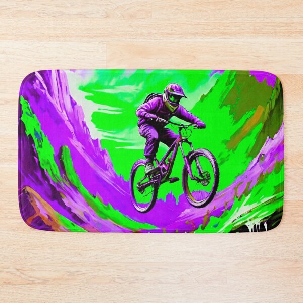 Item preview, Vivid MTB Rider: Exploring Gravity-defying Jumps amidst Green and Purple Designs designed and sold by GrizzlyCollective.
