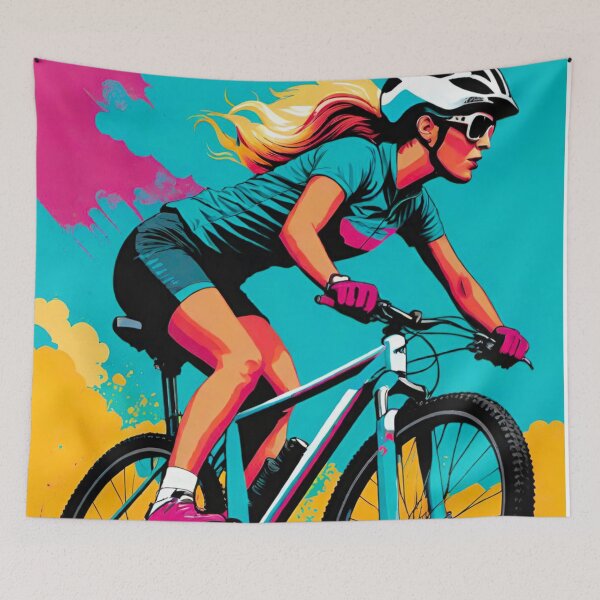 Item preview, Trailblazing Queen: Female MTB Racer Defying Limits designed and sold by GrizzlyCollective.
