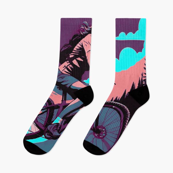 Item preview, Blissful Trails: MTB Woman Riding in Pink and Blue Design designed and sold by GrizzlyCollective.