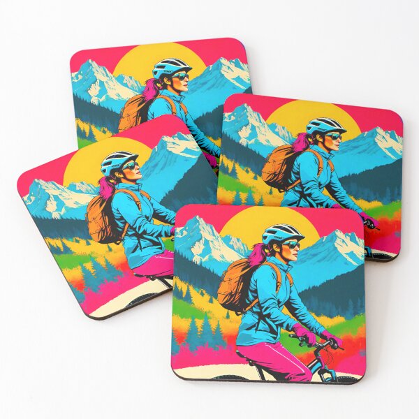 Item preview, Sunrise Trailblazer: MTB Girl Embracing Dawn on the Mountainside designed and sold by GrizzlyCollective.