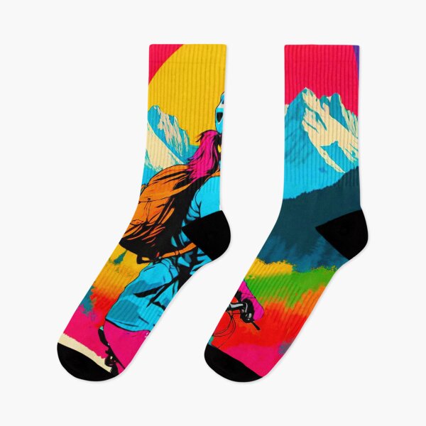 Item preview, Sunrise Trailblazer: MTB Girl Embracing Dawn on the Mountainside designed and sold by GrizzlyCollective.