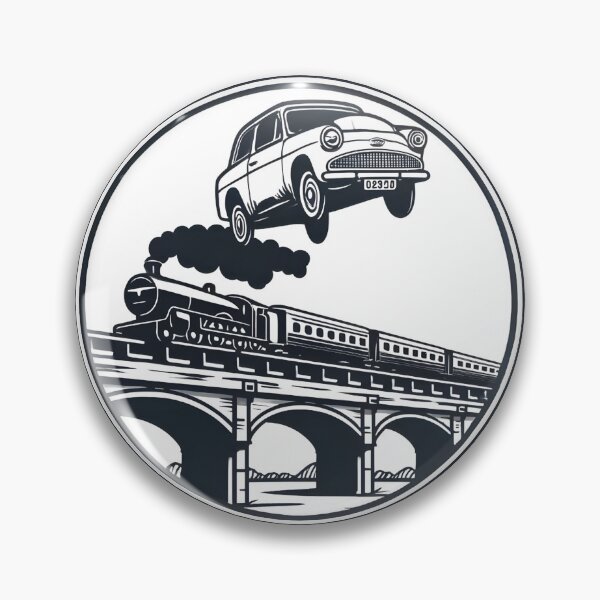 Item preview, Vintage Car Flying Over a Steam Train - Line Art - Fantasy designed and sold by Fenay Designs.