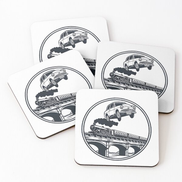 Item preview, Vintage Car Flying Over a Steam Train - Line Art - Fantasy designed and sold by Fenay Designs.