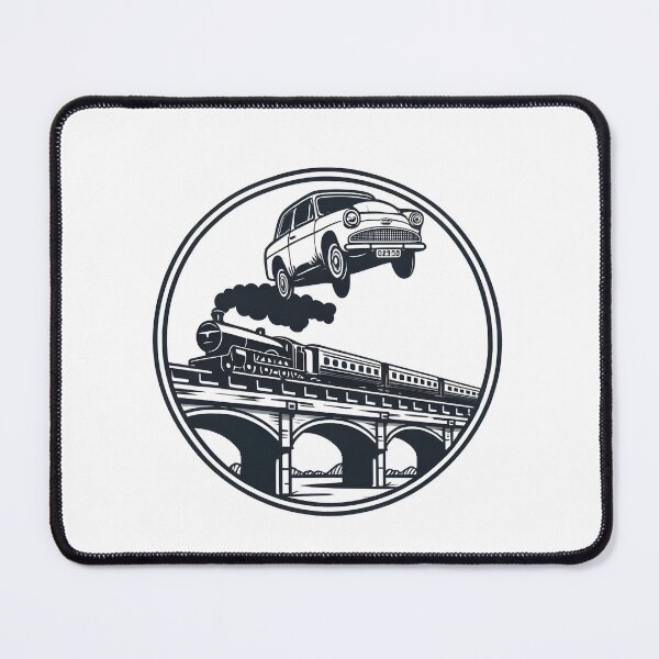 Item preview, Vintage Car Flying Over a Steam Train - Line Art - Fantasy designed and sold by Fenay Designs.