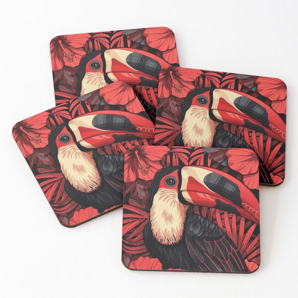 Item preview, Toucan Surrounded by Red Hibiscus Flowers designed and sold by OccultDreams.
