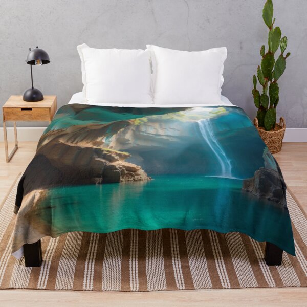 Item preview, Awesome beauty cave waterfall with lake in a turquoise grottos, with awesome rays of light falling down on the lake designed and sold by Andrey-Myagkov.
