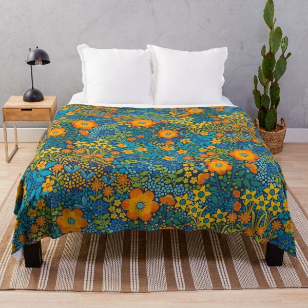 Item preview, Summer Flower Garden - pretty floral pattern, yellow and orange on navy - by Cecca Designs designed and sold by Cecca-Designs.