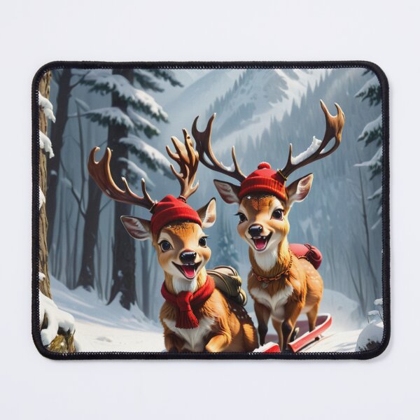 Item preview, Two deer tobogganing down a snowy path designed and sold by AnimalFunShots.