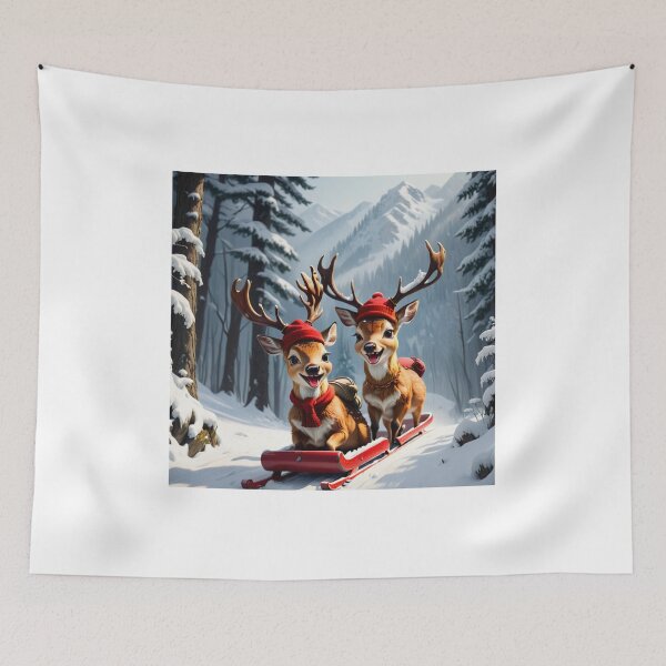 Item preview, Two deer tobogganing down a snowy path designed and sold by AnimalFunShots.