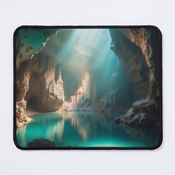 Item preview, Awesome beauty cave with turquoise lake in a huge grottos, with awesome rays of light falling down on the lake designed and sold by Andrey-Myagkov.