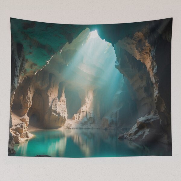 Item preview, Awesome beauty cave with turquoise lake in a huge grottos, with awesome rays of light falling down on the lake designed and sold by Andrey-Myagkov.