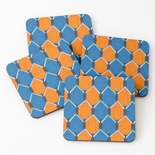 Item preview, Beach Huts, blue and orange, cute summer pattern by Cecca Designs designed and sold by Cecca-Designs.