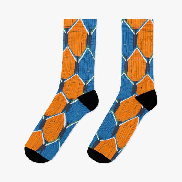 Item preview, Beach Huts, blue and orange, cute summer pattern by Cecca Designs designed and sold by Cecca-Designs.