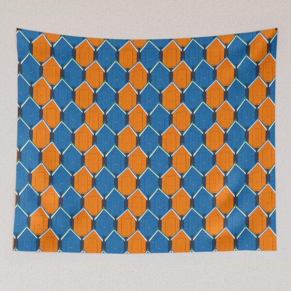 Item preview, Beach Huts, blue and orange, cute summer pattern by Cecca Designs designed and sold by Cecca-Designs.