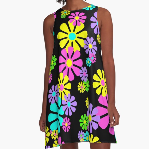 Item preview, 60's Retro Flowers Neon on Black - Mod Abstract designed and sold by MellowCat.