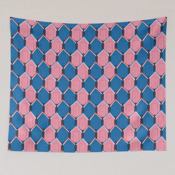 Item preview, Beach Huts, blue and pink, cute summer pattern by Cecca Designs designed and sold by Cecca-Designs.