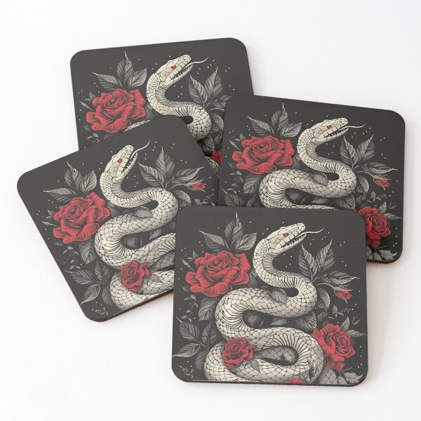 Item preview, White Snake with Red Roses designed and sold by OccultDreams.