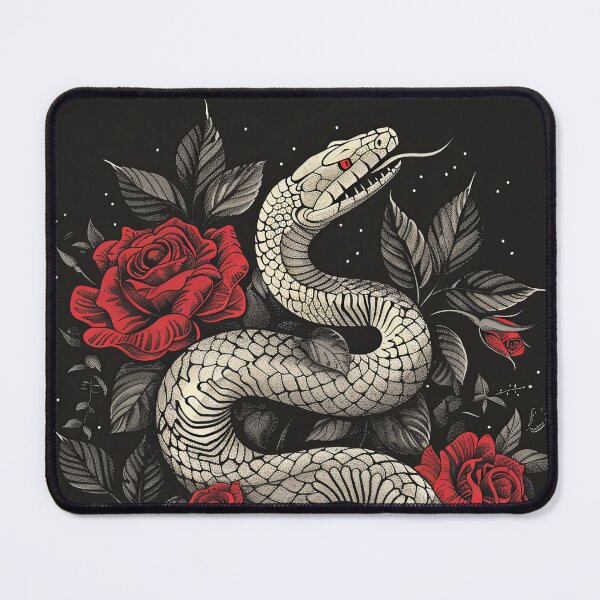 Item preview, White Snake with Red Roses designed and sold by OccultDreams.