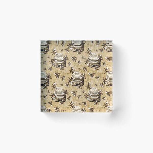 Item preview, Vintage historic beehives and bees mixed media paper designed and sold by sueshormanart.