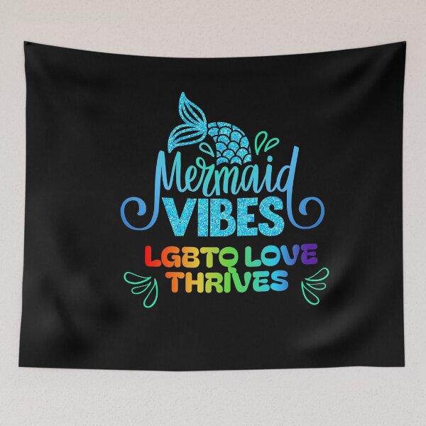 Item preview, Mermaid Vibes, LGBTQ love thrives, Mermaid tail with water splash and rainbow text, Mermaid, LGBTQ positive slogan, designed and sold by PrideBeProud.