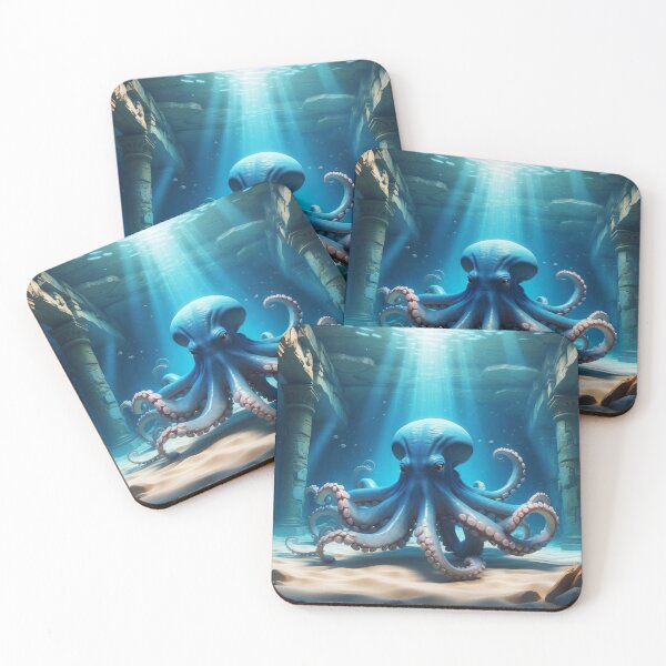 Item preview, Fearsome Octopus among old underwater ruins in rays of light. designed and sold by Andrey-Myagkov.