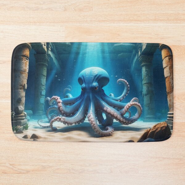 Item preview, Fearsome Octopus among old underwater ruins in rays of light. designed and sold by Andrey-Myagkov.