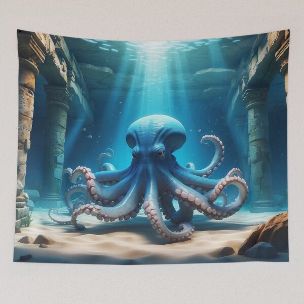 Item preview, Fearsome Octopus among old underwater ruins in rays of light. designed and sold by Andrey-Myagkov.