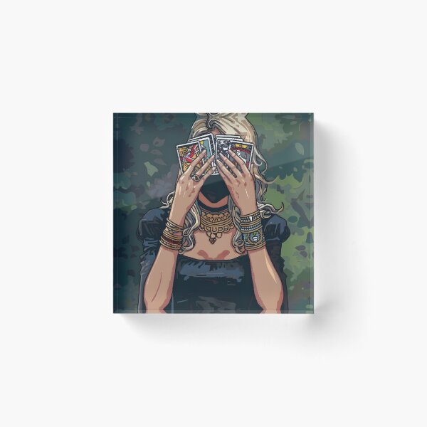 Item preview, Woman covering her face with tarot cards PIXEL ART designed and sold by HappyStickBike.