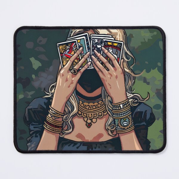 Item preview, Woman covering her face with tarot cards PIXEL ART designed and sold by HappyStickBike.