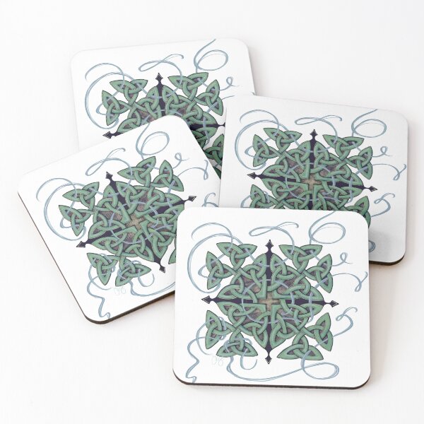 Item preview, Green Celtic Interlacing Cross with Ribbon, Vintage Style designed and sold by SaxonBlueInk.
