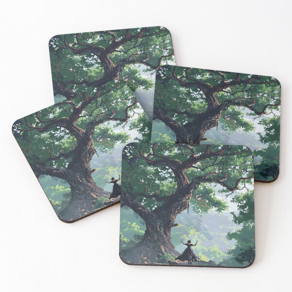 Item preview, A woman dancing under a large tree PIXEL ART designed and sold by HappyStickBike.