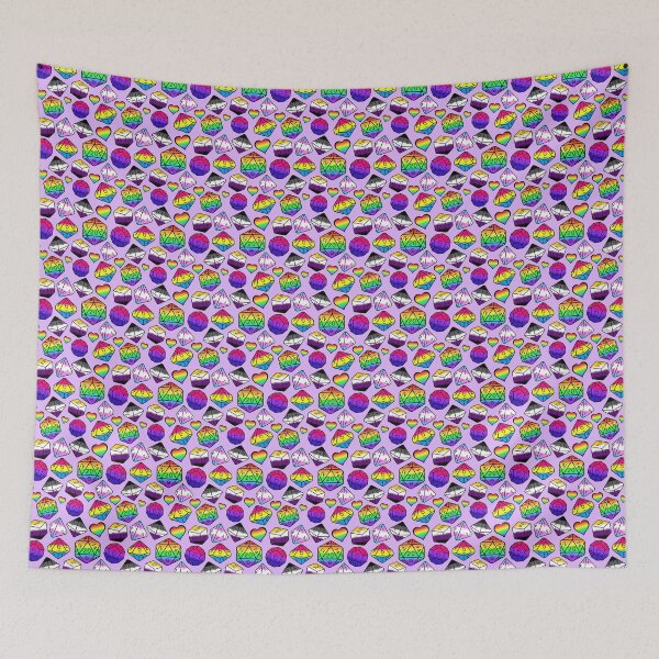 Item preview, Pride LGBTQIA polyhedral dice set on purple designed and sold by Cthulhu loves crafts.