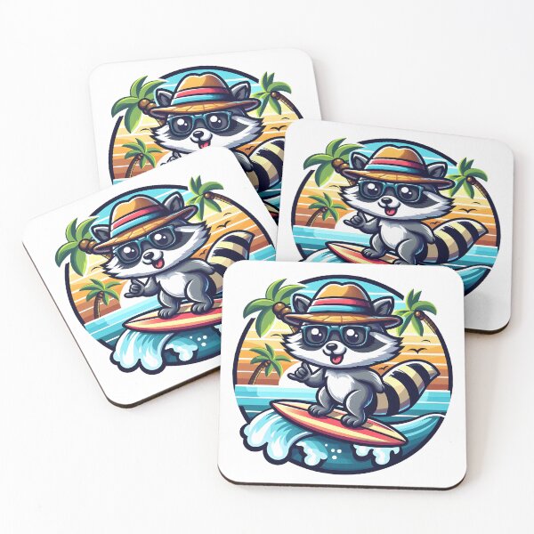 Item preview, Surfing Raccoon Surf Holiday Summer designed and sold by WildPalette-Art.