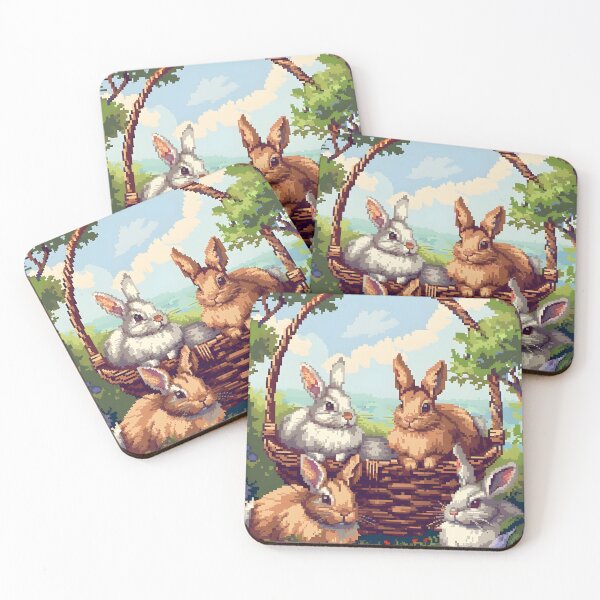 Item preview, Hares in a wicker basket PIXEL ART designed and sold by HappyStickBike.