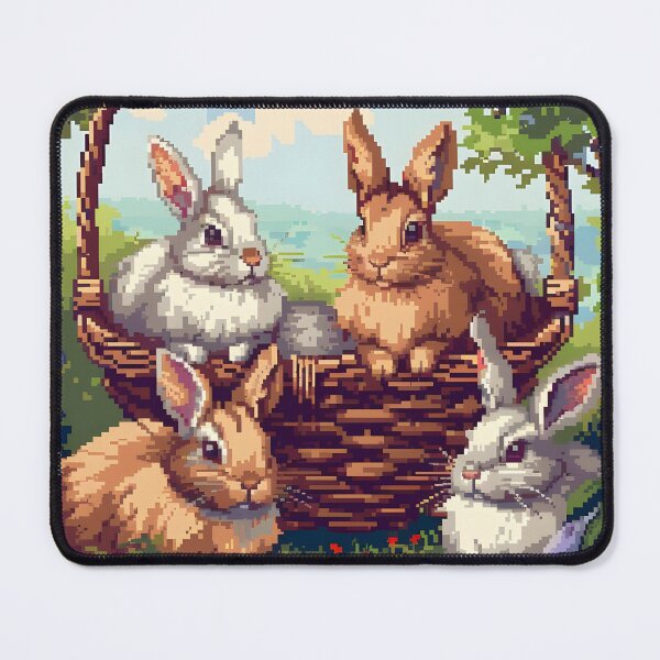 Item preview, Hares in a wicker basket PIXEL ART designed and sold by HappyStickBike.